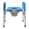 Image of 3-in-1 Over Toilet Commode Chair with Shower Stool Function freestanding blue padded seat with armrests and adjustable legs