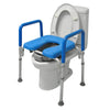 Image of 3-in-1 Over Toilet Commode Chair with Shower Stool Function positioned over toilet with removable bucket and support arms