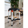 Image of Adjustable Rotating Shower Stool with Tray and Non Slip Feet black stool with storage tray shelf holding soap and bottle