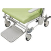 Image of Bariatric Clinical Recliner Chair with Castors 250kg Capacity close-up of seat and foot platform, green padding, wheeled base