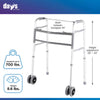 Image of Bariatric Folding Walker with Wheels 317kg Heavy Duty Support dimensions graphic showing width height range and weight capacity