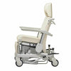 Image of Clinical Convalescent Recliner Chair with Lift-Up Seat, compact folded position highlighting mobility wheels and lift mechanism