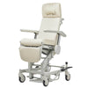 Image of Clinical Convalescent Recliner Chair with Lift-Up Seat, upright position showing padded seat, backrest and castor wheels