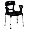 Image of Commode Chair with Backrest Armrests and Non Slip Feet 150kg Capacity black adjustable toilet chair with arm supports and open seat