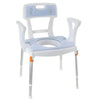 Image of Commode Chair with Backrest Armrests and Non Slip Feet 150kg Capacity white adjustable bedside toilet chair with armrests and seat opening