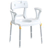 Image of Commode Chair with Backrest Armrests and Non Slip Feet 150kg Capacity white toilet support chair with armrests and adjustable aluminium legs