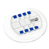 Image of Electric Reclining Bath Lift Seat with Hand Controller underside of swivel transfer disc with blue locking tabs