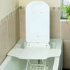 Image of Electric Reclining Bath Lift Seat with Hand Controller white bath lift shown in raised reclined position in tub