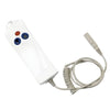Image of Electric Reclining Bath Lift Seat with Hand Controller white wired hand controller with blue buttons and coiled cable
