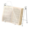 Image of Folding Book and Magazine Holder Stand with Page Clip holding open book with wire page clip keeping pages open reading