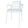 Image of Homecraft Aluminium Shower Chair with Backrest, Armrests and Adjustable Height angled view with white frame and backrest