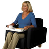 Image of Lap Tray with Bean Bag Base and Non Slip Mat for Eating and Crafts used while seated with plate and cup