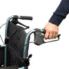 Image of Lightweight Folding Transit Wheelchair with Attendant Brakes blue handle close up with brake lever
