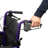 Image of Lightweight Folding Transit Wheelchair with Attendant Brakes close up of ergonomic handle and brake lever
