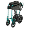 Image of Lightweight Folding Transit Wheelchair with Attendant Brakes folded teal frame compact storage position