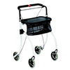 Image of Lightweight Indoor Rollator Walker with One Hand Brake white frame with tray table and mesh basket