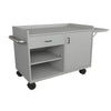 Image of Lockable Splint Storage Cart with Flip Up Shelf front view with drawer, open shelving, cabinet and side shelf