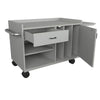 Image of Lockable Splint Storage Cart with Flip Up Shelf with open drawer and cabinet revealing divided splint storage sections