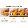Image of Nimble Finger Mounted Opener with Safe Ceramic Blade step by step fingertip cutting instructions demonstration