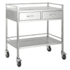 Image of Stainless Steel Dressing Trolley 2 Drawers and Shelf front view with closed drawers