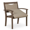 Image of Stand Assist Dining Chair 68cm ash wood chair with beige upholstery and supportive armrests, angled front view