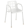 Image of Steel Shower Chair with Backrest & Armrests adjustable height shower seat angled side view