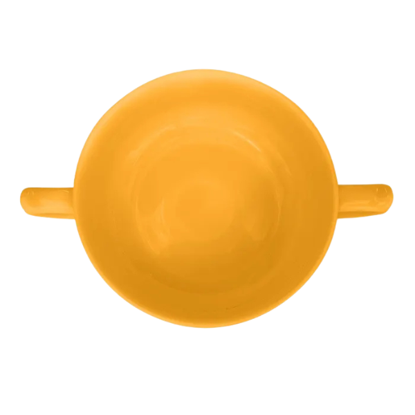 Two-Handled Ceramic Soup Bowl For Seniors Yellow Upper View