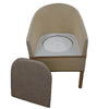 Image of Wicker Style Commode Chair with Wooden Frame front view showing removable cushioned panel and toilet insert