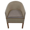 Image of Wicker Style Commode Chair with Wooden Frame front view with padded seat cushion and curved armrests