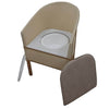 Image of Wicker Style Commode Chair with Wooden Frame side panel open showing removable toilet bowl container