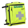 Image of Aero Healthcare Modulator first aid backpack angled view with hi-vis yellow shell and reflective cross