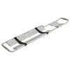 Image of AeroRescue STR-06 silver alloy scoop stretcher angled view with black restraint straps