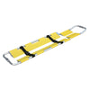 Image of AeroRescue STR-06 yellow alloy scoop stretcher angled view with black restraint straps