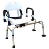 Image of Bath transfer bench with sliding swivel seat, backrest, padded armrests and seat belt