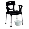 Image of Black King commode chair with armrests and lidded commode bucket
