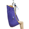 Image of General purpose hoist sling with head support in purple polyester, side view on a hoist