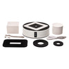 Image of Handigood Easy-Up one-handed vacuum holder with its accessory kit: Easy-Warm, Easy-Mini rings, Easy-Drink cups, Easy-Release tool and USB-C cable