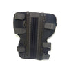 Image of knee immobiliser opened flat showing metal stays and hook and loop straps
