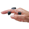 Image of rolyan sof-stretch extension finger splint in black worn on the index finger