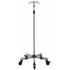 Image of Stainless steel IV pole on wheels with four hooks and a five castor base