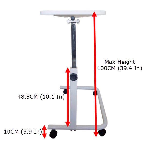 Days Over Bed Table Expanded Sideview with Measurements