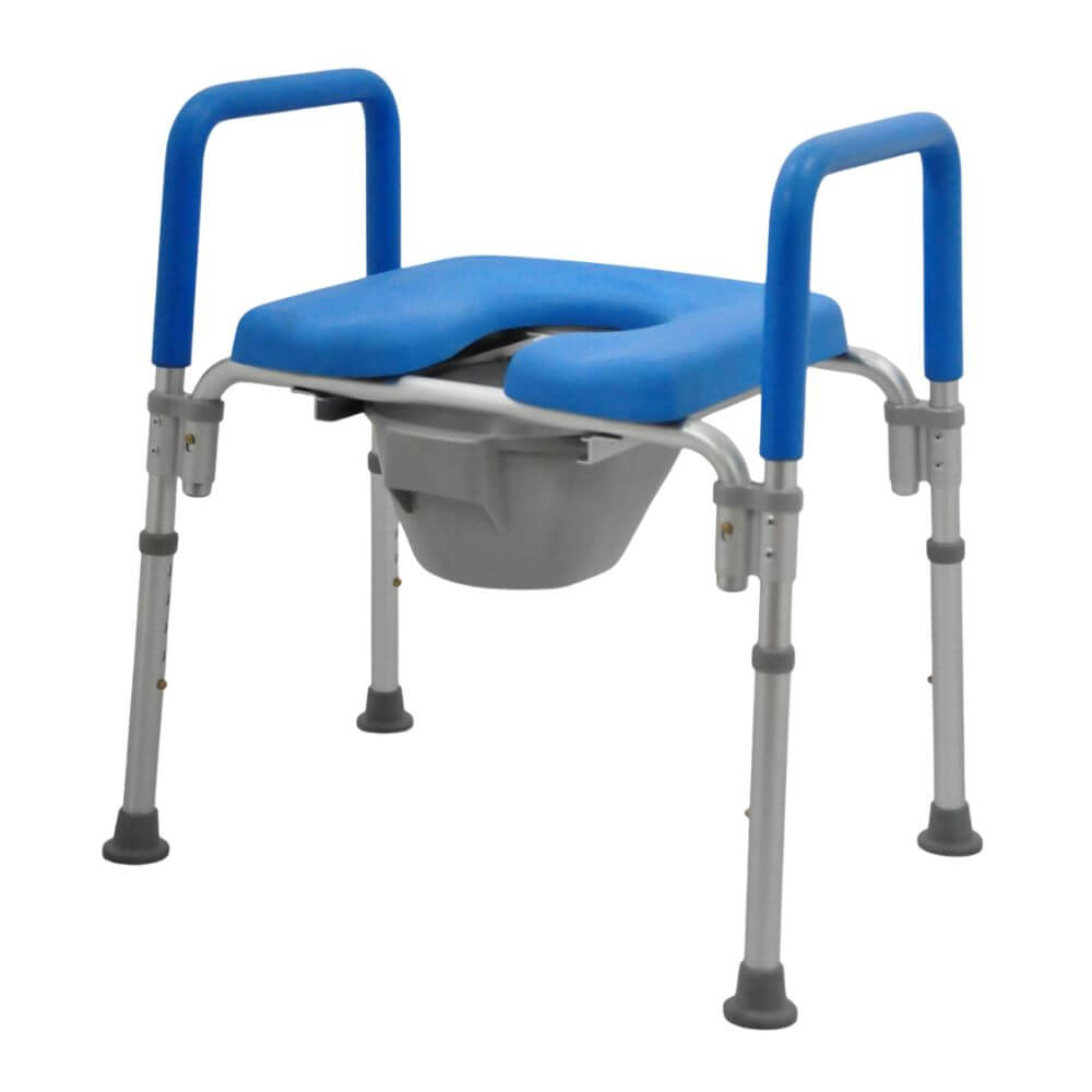 3-in-1 Over Toilet Commode Chair with Shower Stool Function used as bedside commode with bucket and padded seat
