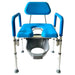 3-in-1 Width Adjustable Bariatric Commode Shower Chair front view with blue padded seat and armrests