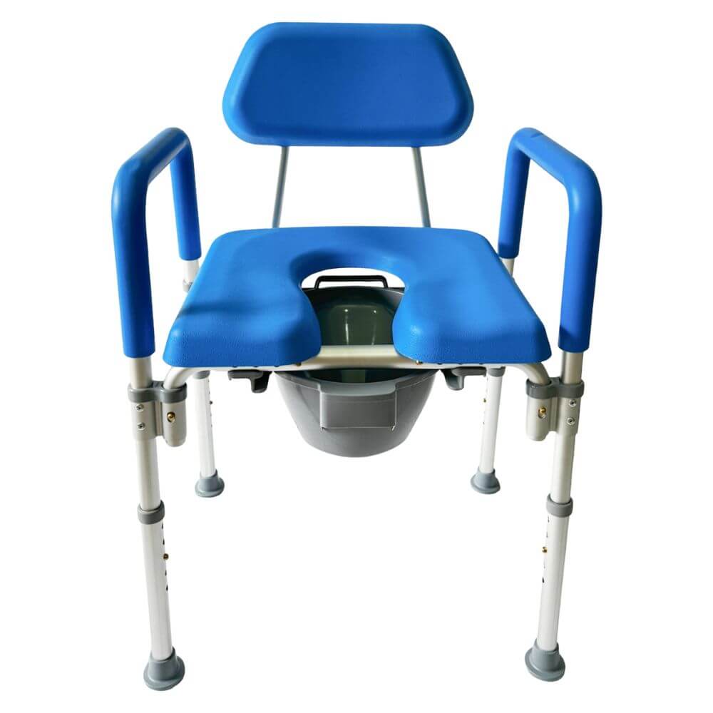 3-in-1 Width Adjustable Bariatric Commode Shower Chair rear view with backrest and reinforced frame