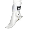 Image of Active Ankle T2 Rigid Hinged Ankle Brace for Sports Support white brace worn on foot side profile