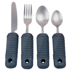 Adaptive Cutlery with Built Up Non Slip Grip Handles four-piece set with knife, fork, tablespoon and teaspoon