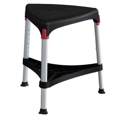 Adjustable Height Triangle Shower Stool with Tray black seat with aluminium legs and non slip rubber feet