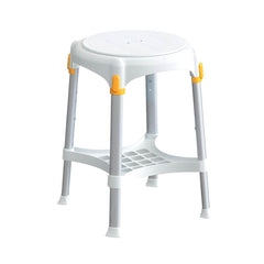 Adjustable Rotating Shower Stool with Tray and Non Slip Feet white stool with adjustable legs and lower storage tray
