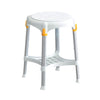 Image of Adjustable Rotating Shower Stool with Tray and Non Slip Feet white stool with adjustable legs and lower storage tray