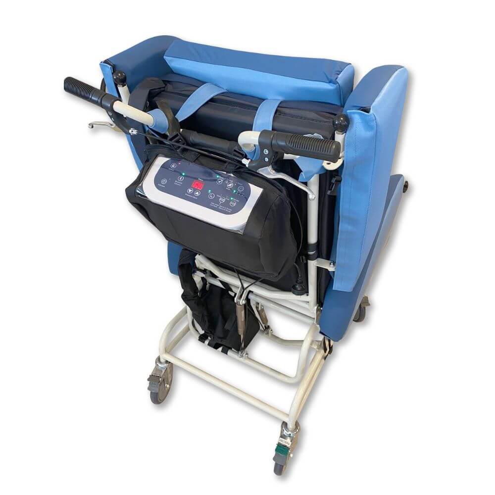 Alternative Pressure Relief Chair with 10cm Air Cells folded to display underside frame and support structure